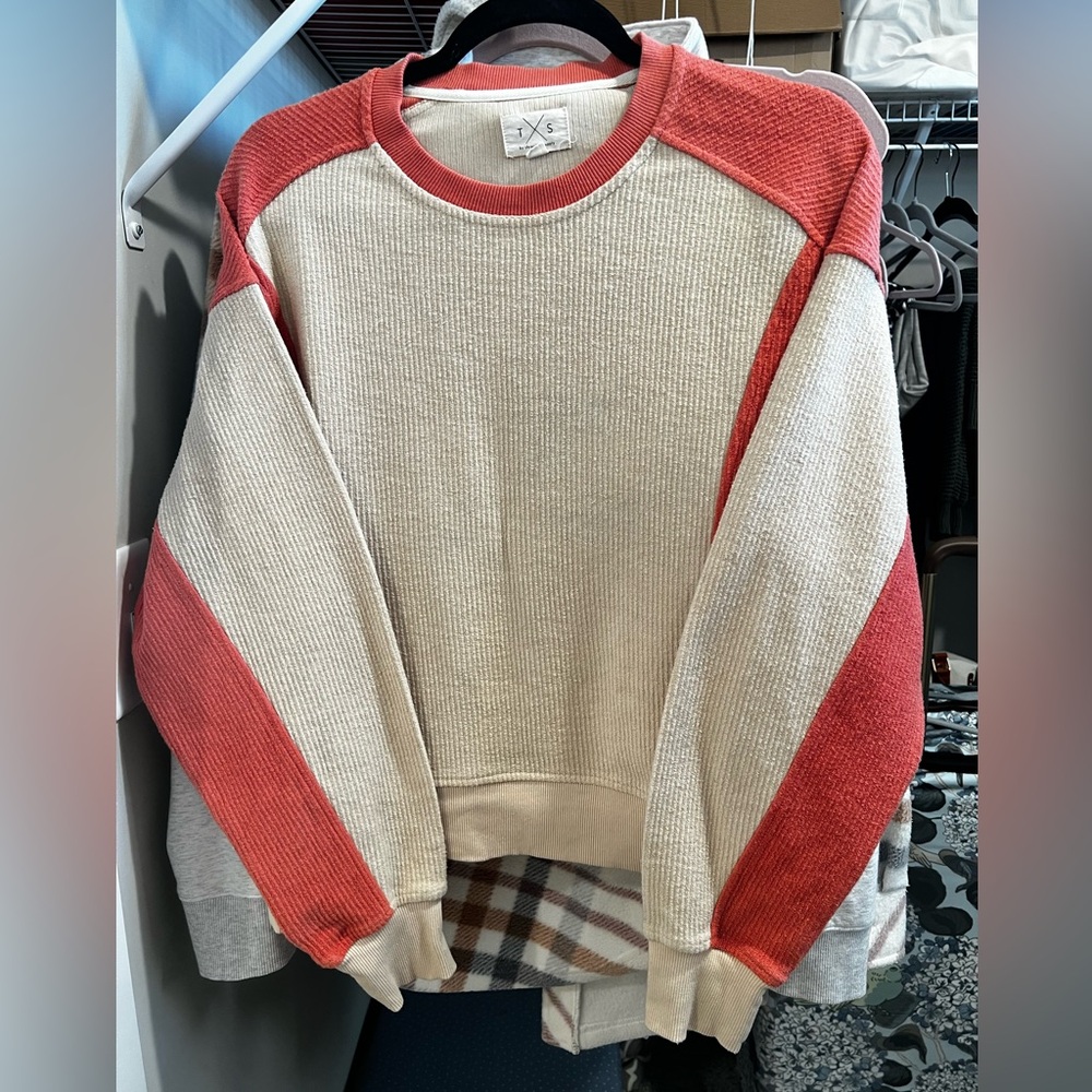 Thread & Supply Coral and Beige Sweater
